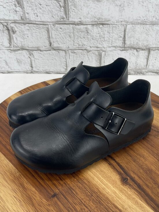 Birkenstock Shoes - VTG Birkenstock London Womens 6/37 E Black Leather T Strap Closed Toe Shoes